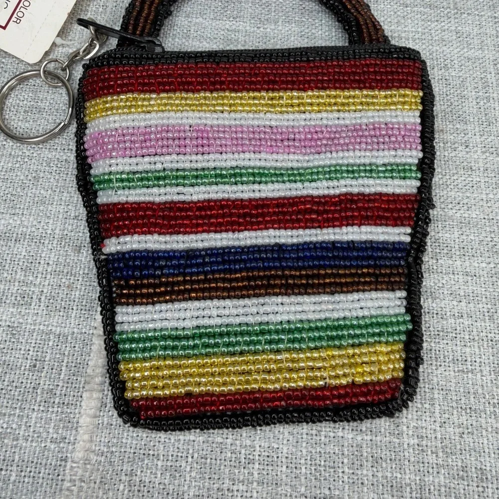 VTG Y2K John Weitz Beaded Coin Purse Change Bag Keychain Wallet Boho